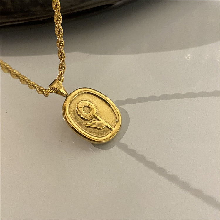 Wholesale Vintage Sunflower Titanium Steel Necklaces